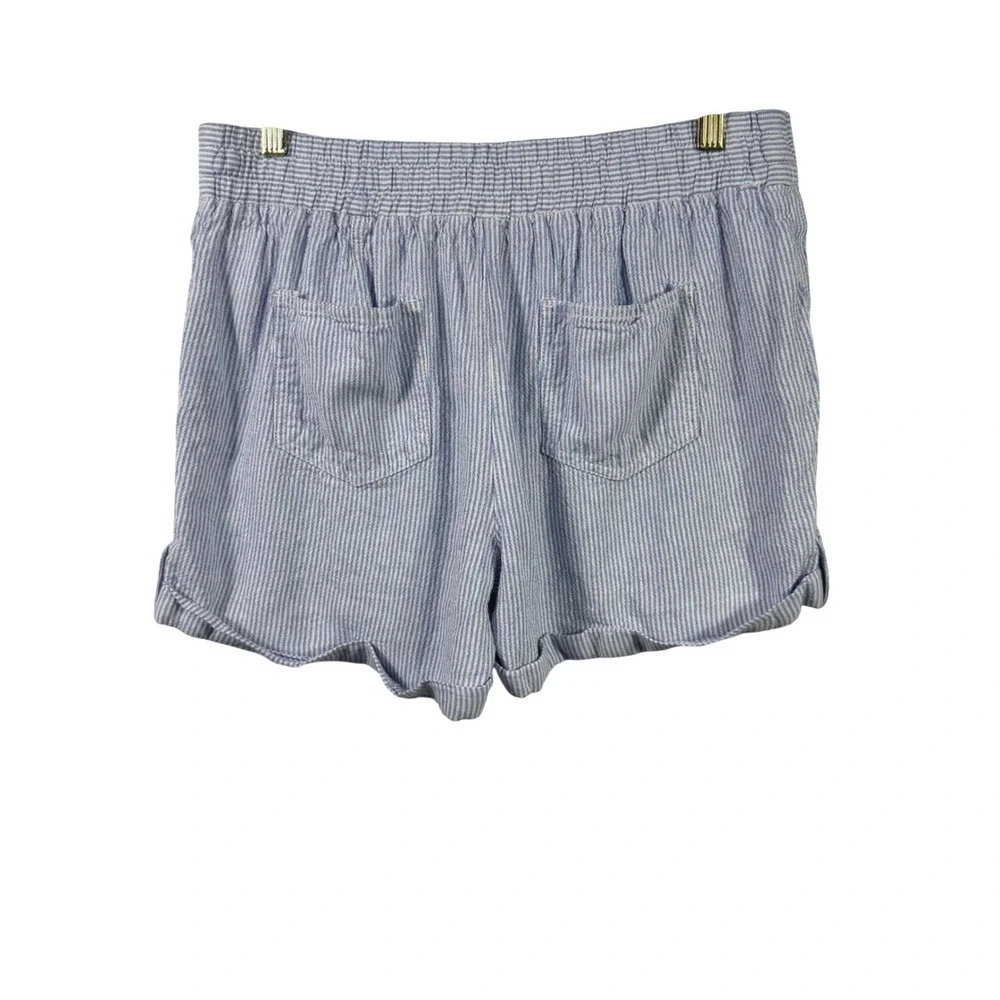 Per Se Womens Blue White Striped Linen Blend Drawstring Shorts Cuffed Hem